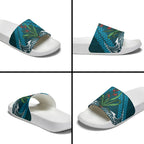 Rongoa Maori New Zealand Harakeke Slide Sandals NZ Weaving Pattern Dark Teal