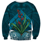 Rongoa Maori New Zealand Harakeke Sweatshirt NZ Weaving Pattern Dark Teal