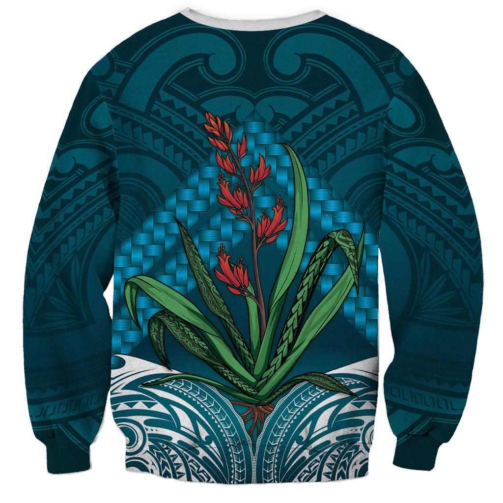 Rongoa Maori New Zealand Harakeke Sweatshirt NZ Weaving Pattern Dark Teal