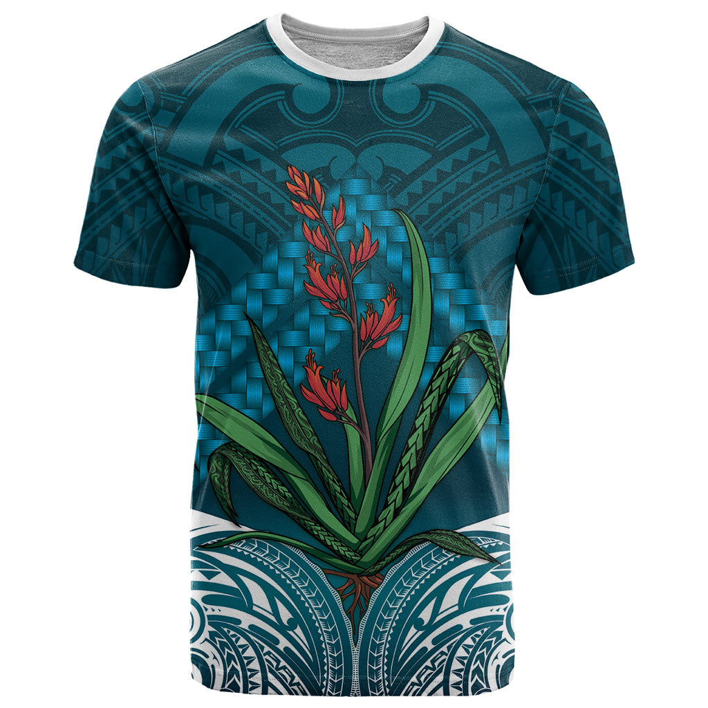 Rongoa Maori New Zealand Harakeke T Shirt NZ Weaving Pattern Dark Teal