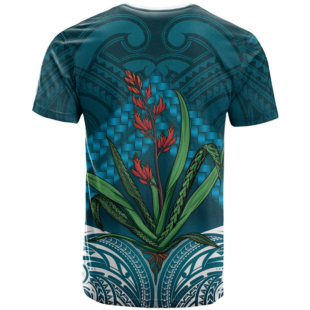 Rongoa Maori New Zealand Harakeke T Shirt NZ Weaving Pattern Dark Teal
