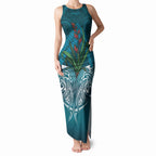 Rongoa Maori New Zealand Harakeke Tank Maxi Dress NZ Weaving Pattern Dark Teal