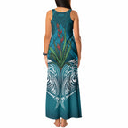 Rongoa Maori New Zealand Harakeke Tank Maxi Dress NZ Weaving Pattern Dark Teal