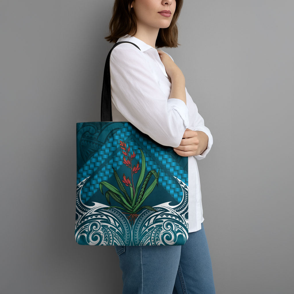 Rongoa Maori New Zealand Harakeke Tote Bag NZ Weaving Pattern Dark Teal