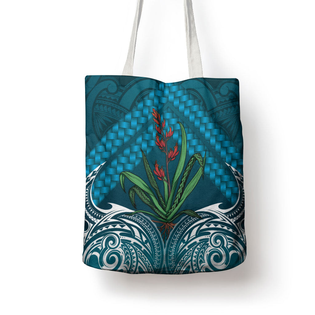 Rongoa Maori New Zealand Harakeke Tote Bag NZ Weaving Pattern Dark Teal