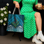 Rongoa Maori New Zealand Harakeke Tote Bag NZ Weaving Pattern Dark Teal