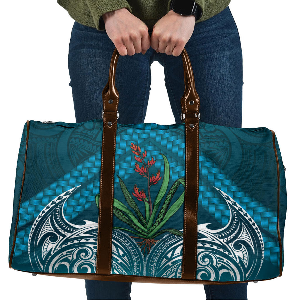 Rongoa Maori New Zealand Harakeke Travel Bag NZ Weaving Pattern Dark Teal