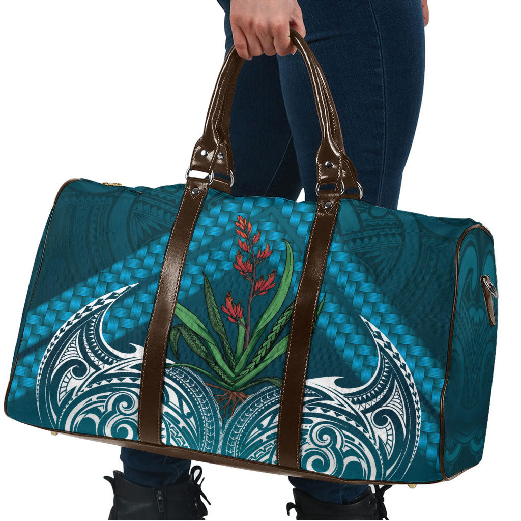 Rongoa Maori New Zealand Harakeke Travel Bag NZ Weaving Pattern Dark Teal