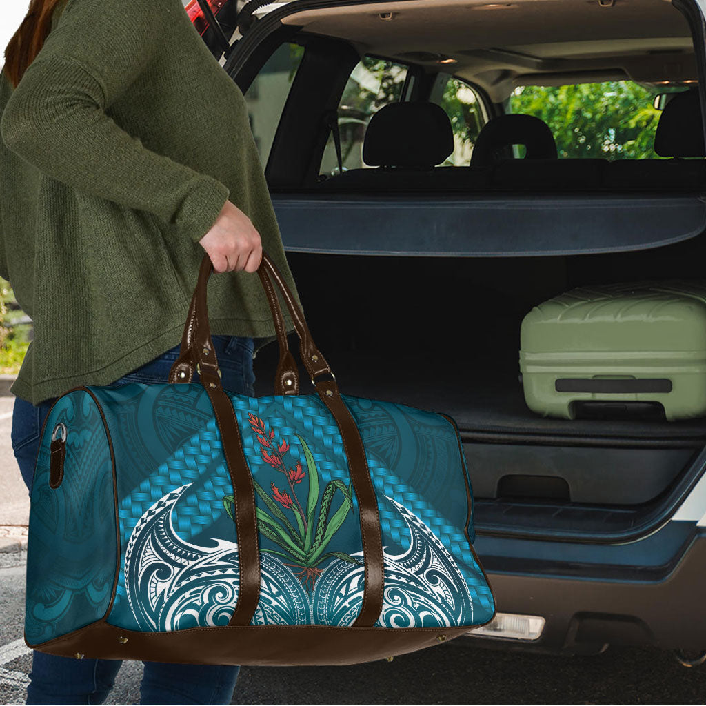 Rongoa Maori New Zealand Harakeke Travel Bag NZ Weaving Pattern Dark Teal