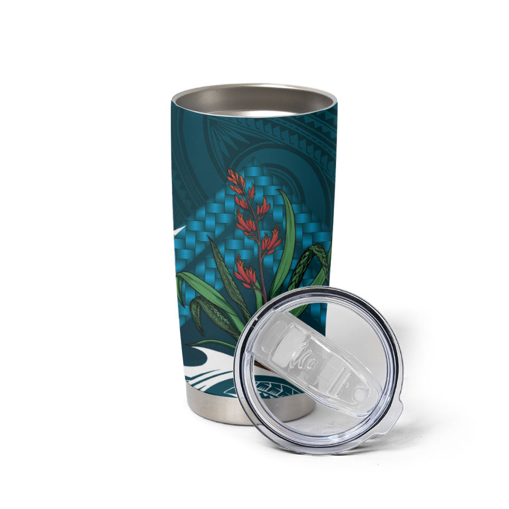 Rongoa Maori New Zealand Harakeke Tumbler Cup NZ Weaving Pattern Dark Teal