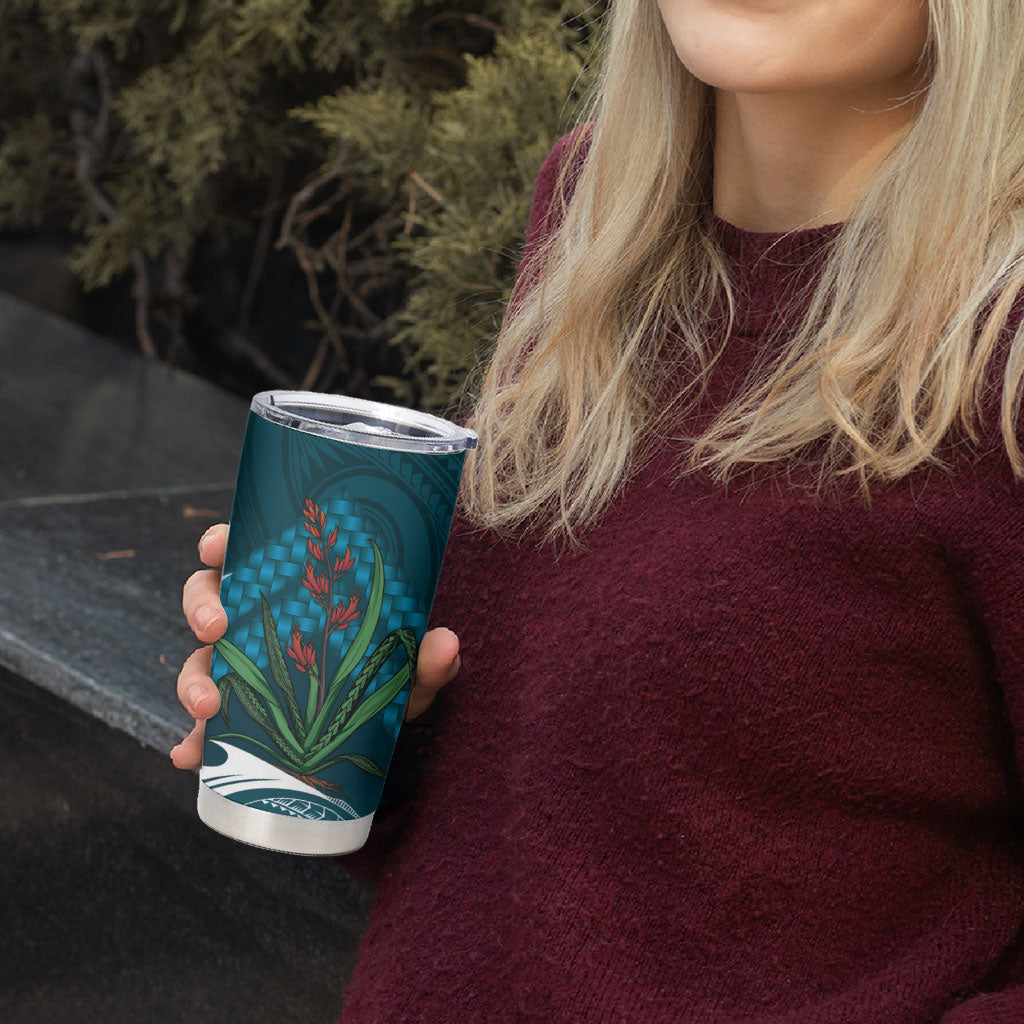 Rongoa Maori New Zealand Harakeke Tumbler Cup NZ Weaving Pattern Dark Teal