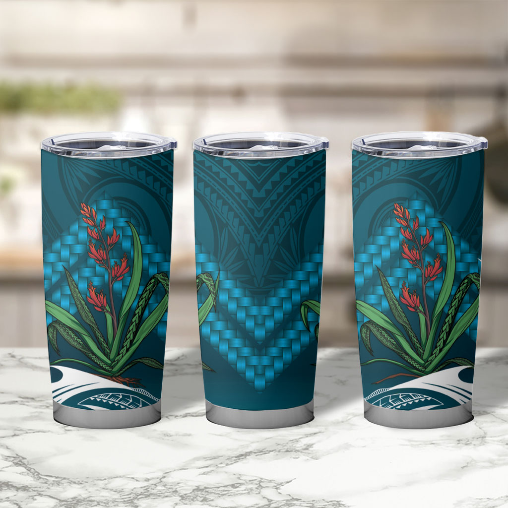 Rongoa Maori New Zealand Harakeke Tumbler Cup NZ Weaving Pattern Dark Teal