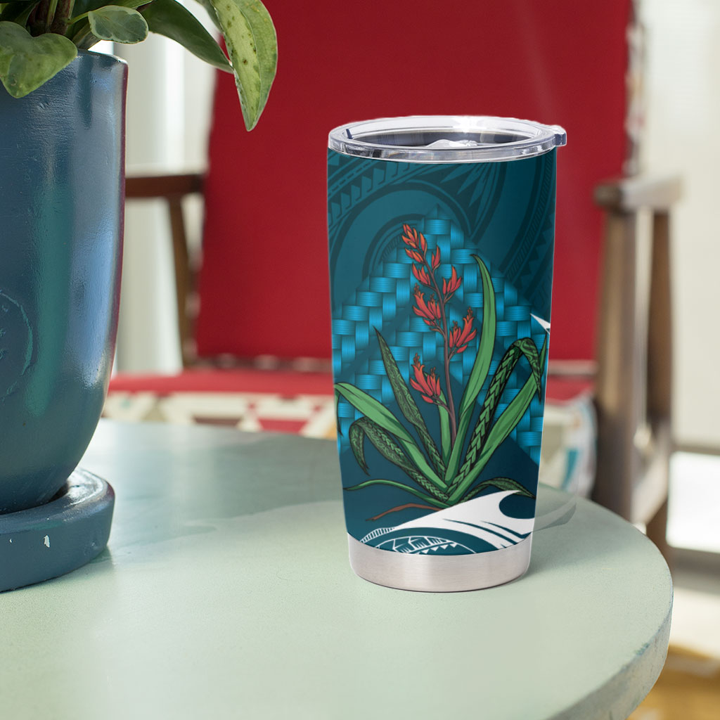 Rongoa Maori New Zealand Harakeke Tumbler Cup NZ Weaving Pattern Dark Teal