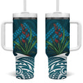 Rongoa Maori New Zealand Harakeke Tumbler With Handle NZ Weaving Pattern Dark Teal