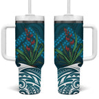 Rongoa Maori New Zealand Harakeke Tumbler With Handle NZ Weaving Pattern Dark Teal