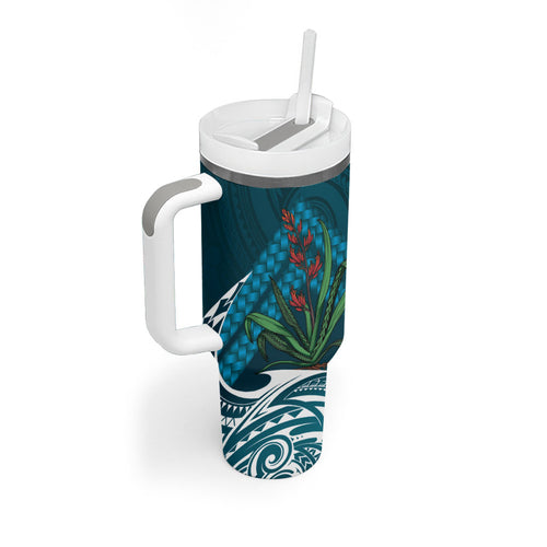 Rongoa Maori New Zealand Harakeke Tumbler With Handle NZ Weaving Pattern Dark Teal