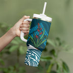 Rongoa Maori New Zealand Harakeke Tumbler With Handle NZ Weaving Pattern Dark Teal