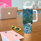 Rongoa Maori New Zealand Harakeke Tumbler With Handle NZ Weaving Pattern Dark Teal