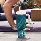 Rongoa Maori New Zealand Harakeke Tumbler With Handle NZ Weaving Pattern Dark Teal