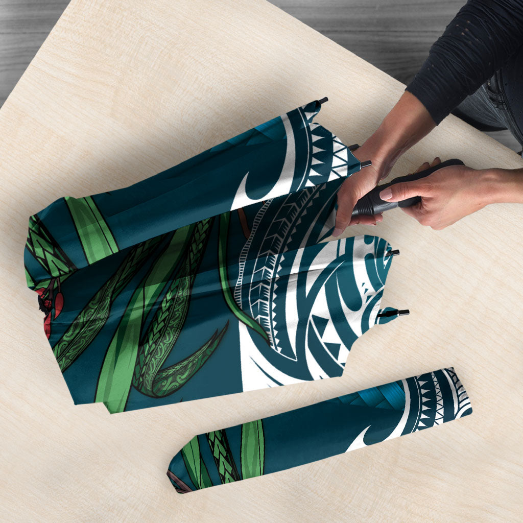 Rongoa Maori New Zealand Harakeke Umbrella NZ Weaving Pattern Dark Teal