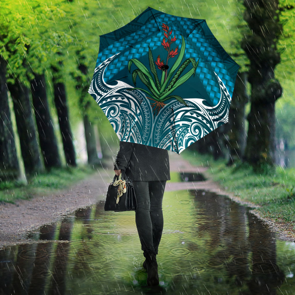 Rongoa Maori New Zealand Harakeke Umbrella NZ Weaving Pattern Dark Teal
