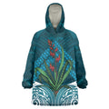 Rongoa Maori New Zealand Harakeke Wearable Blanket Hoodie NZ Weaving Pattern Dark Teal