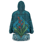 Rongoa Maori New Zealand Harakeke Wearable Blanket Hoodie NZ Weaving Pattern Dark Teal