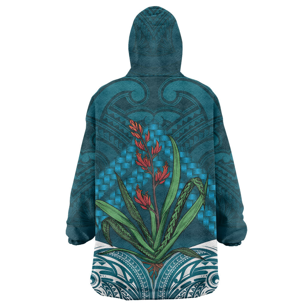 Rongoa Maori New Zealand Harakeke Wearable Blanket Hoodie NZ Weaving Pattern Dark Teal