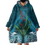 Rongoa Maori New Zealand Harakeke Wearable Blanket Hoodie NZ Weaving Pattern Dark Teal