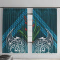 Rongoa Maori New Zealand Harakeke Window Curtain NZ Weaving Pattern Dark Teal
