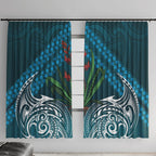 Rongoa Maori New Zealand Harakeke Window Curtain NZ Weaving Pattern Dark Teal