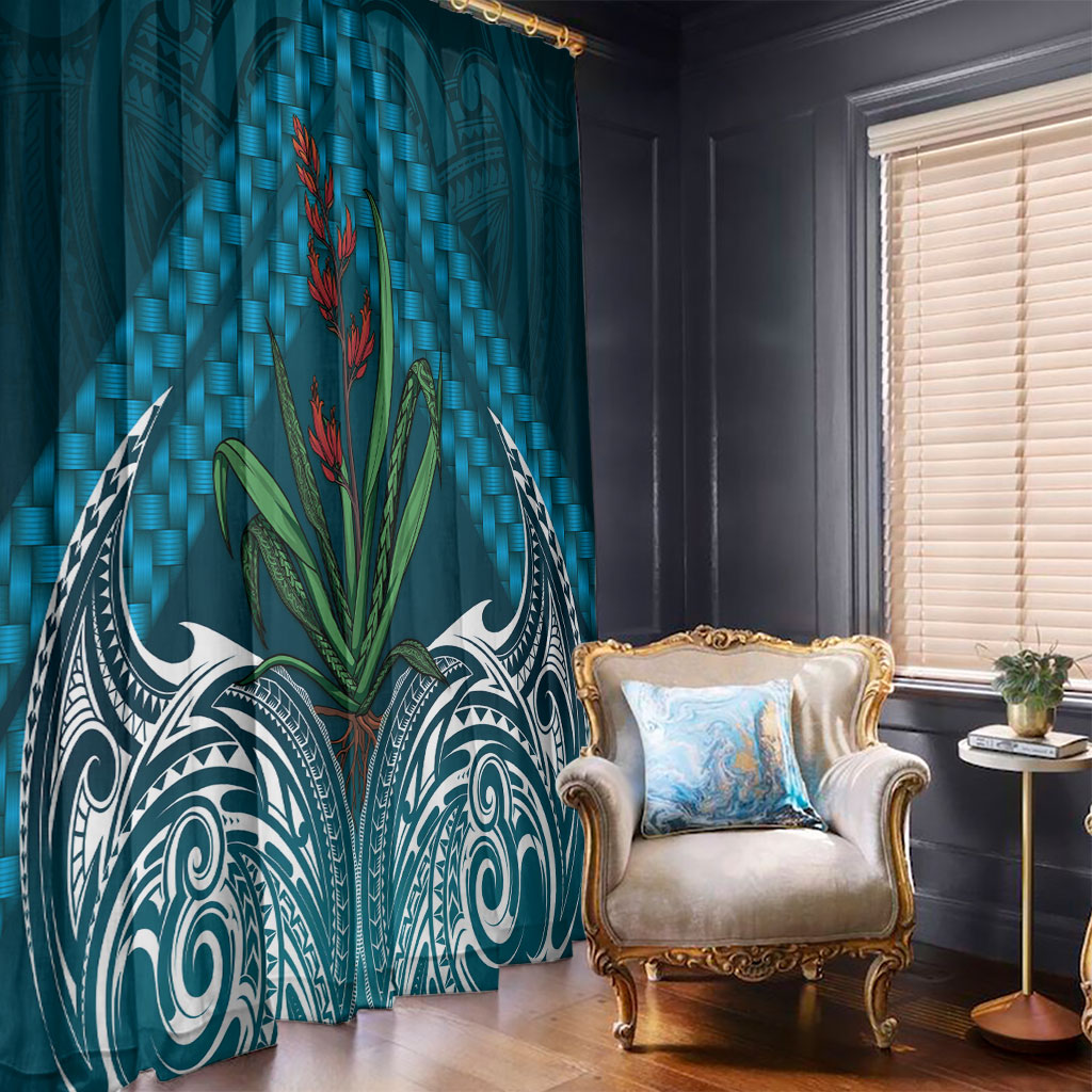Rongoa Maori New Zealand Harakeke Window Curtain NZ Weaving Pattern Dark Teal
