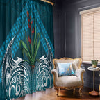 Rongoa Maori New Zealand Harakeke Window Curtain NZ Weaving Pattern Dark Teal