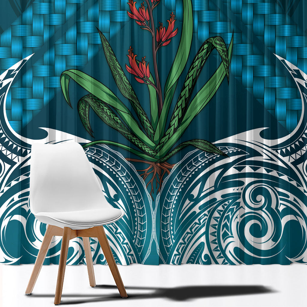 Rongoa Maori New Zealand Harakeke Window Curtain NZ Weaving Pattern Dark Teal
