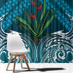 Rongoa Maori New Zealand Harakeke Window Curtain NZ Weaving Pattern Dark Teal
