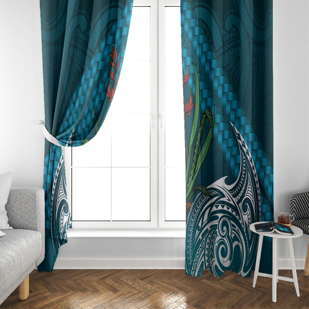 Rongoa Maori New Zealand Harakeke Window Curtain NZ Weaving Pattern Dark Teal