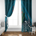Rongoa Maori New Zealand Harakeke Window Curtain NZ Weaving Pattern Dark Teal