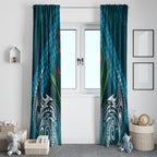 Rongoa Maori New Zealand Harakeke Window Curtain NZ Weaving Pattern Dark Teal