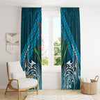 Rongoa Maori New Zealand Harakeke Window Curtain NZ Weaving Pattern Dark Teal