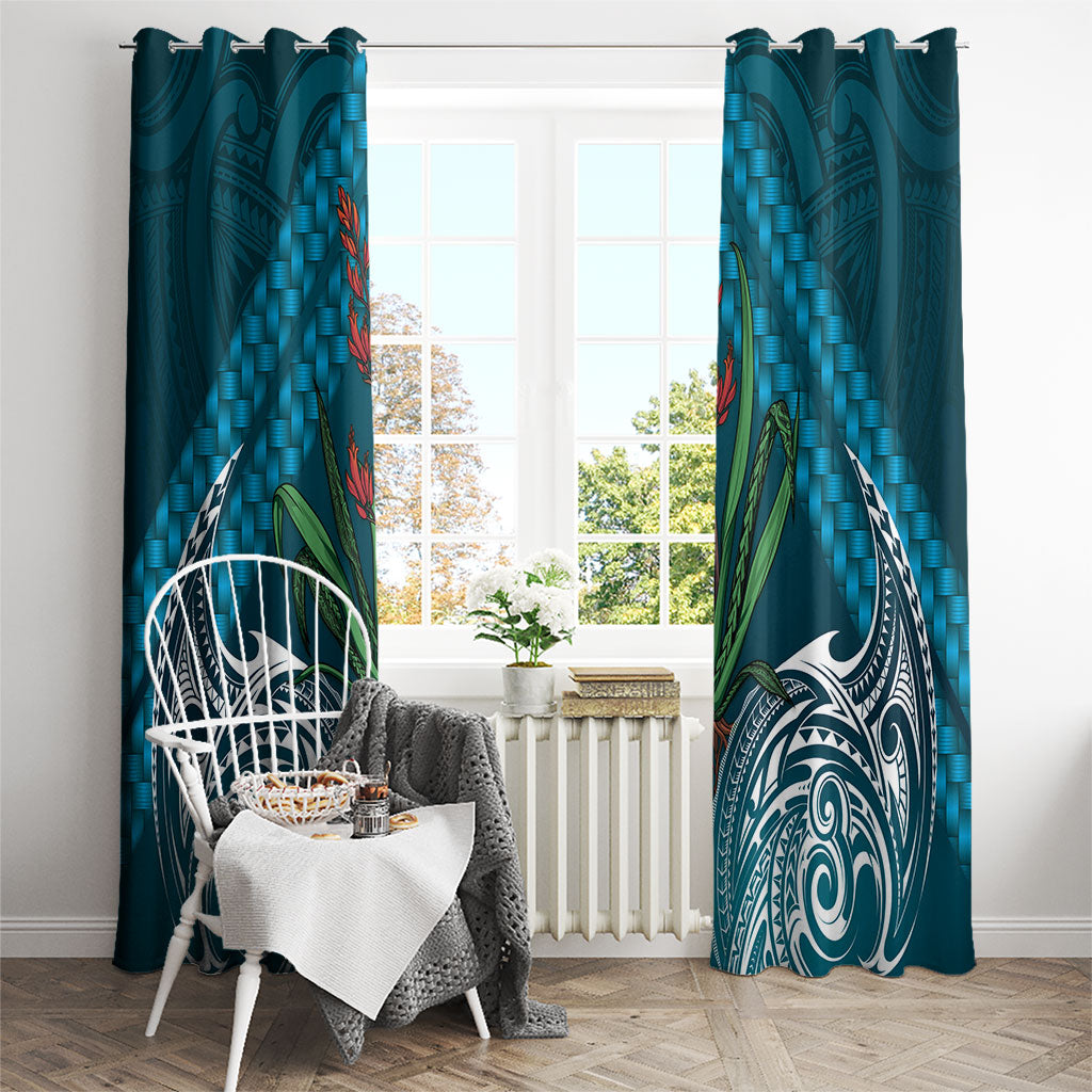 Rongoa Maori New Zealand Harakeke Window Curtain NZ Weaving Pattern Dark Teal