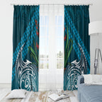 Rongoa Maori New Zealand Harakeke Window Curtain NZ Weaving Pattern Dark Teal