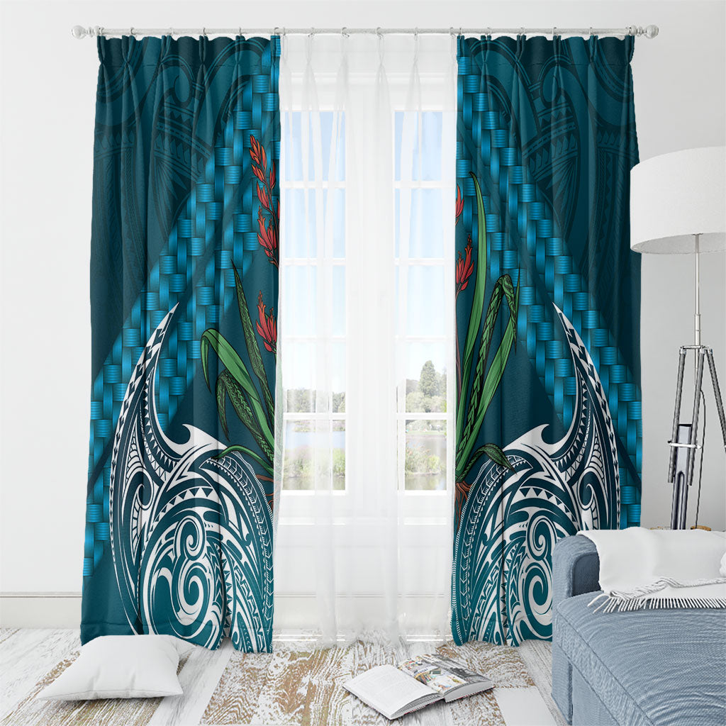Rongoa Maori New Zealand Harakeke Window Curtain NZ Weaving Pattern Dark Teal