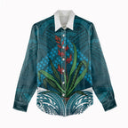 Rongoa Maori New Zealand Harakeke Women Casual Shirt NZ Weaving Pattern Dark Teal
