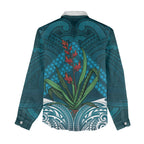 Rongoa Maori New Zealand Harakeke Women Casual Shirt NZ Weaving Pattern Dark Teal