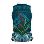 Rongoa Maori New Zealand Harakeke Women Sleeveless Polo Shirt NZ Weaving Pattern Dark Teal