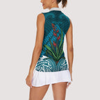 Rongoa Maori New Zealand Harakeke Women Sleeveless Polo Shirt NZ Weaving Pattern Dark Teal