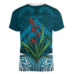 Rongoa Maori New Zealand Harakeke Women V-Neck T-Shirt NZ Weaving Pattern Dark Teal
