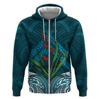Rongoa Maori New Zealand Harakeke Zip Hoodie NZ Weaving Pattern Dark Teal