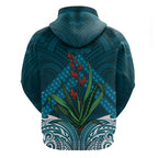 Rongoa Maori New Zealand Harakeke Zip Hoodie NZ Weaving Pattern Dark Teal