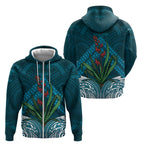 Rongoa Maori New Zealand Harakeke Zip Hoodie NZ Weaving Pattern Dark Teal